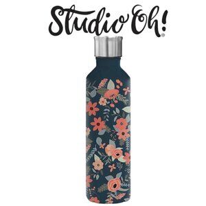Studio Oh Stainless Steel Insulated Water Bottle Floral Navy 17oz Leakproof